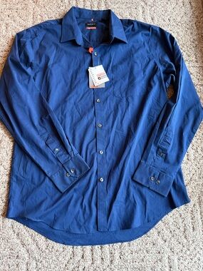 Van Heusen Men's Navy Blue Pinstripe Dress Shirt